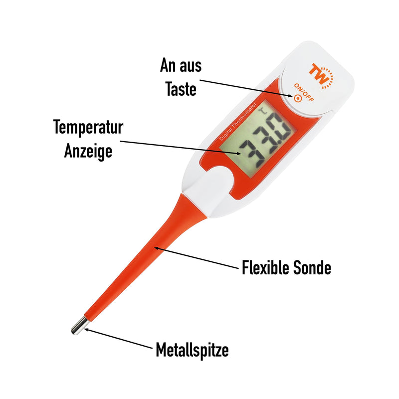 Premium pet thermometer for pet owners of dogs, cats, horses, flexible digital temperature probe including veterinary hobdays chart - PawsPlanet Australia