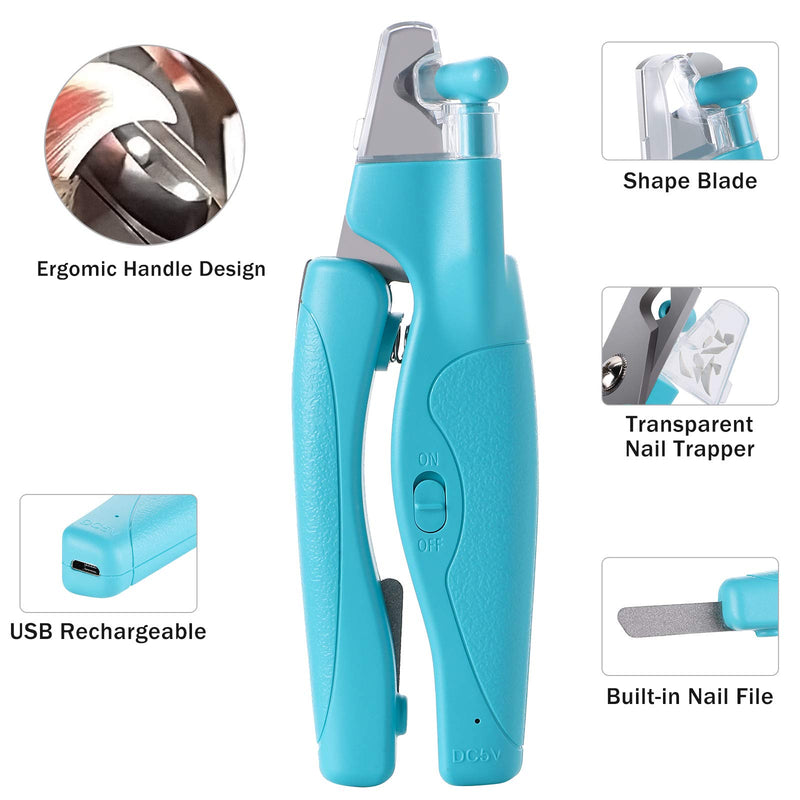 [Australia] - G.C Dog Nail Clippers and Trimmers with LED Light Free Nail File to Avoid Over-Cutting Rechargeable Pet Nail Trimmers Professional Grooming Tools Blue 