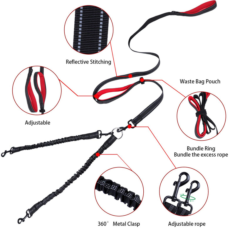 [Australia] - BWilkon Double Dog Leash, 360° Swivel No Tangle Dog Walking Leash for 2 Dogs up to 200lbs, Comfortable Adjustable Dual Padded Handles 