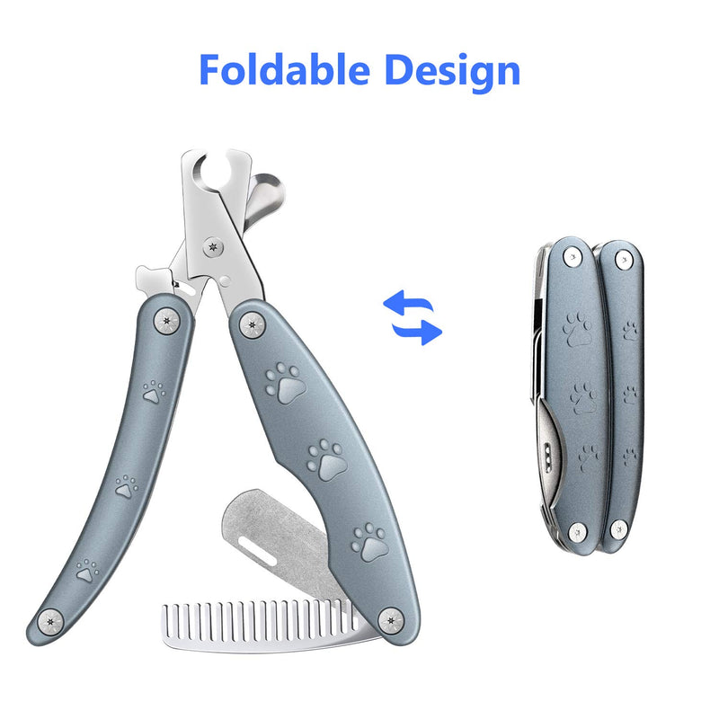 [Australia] - By-Heart Dog Nail Clippers, Foldable Pet Nail Trimmers with Safety Guard & Lock, Free Nail File and Comb, Professional Pet Nail Clippers for Large and Small Animals, Gray 