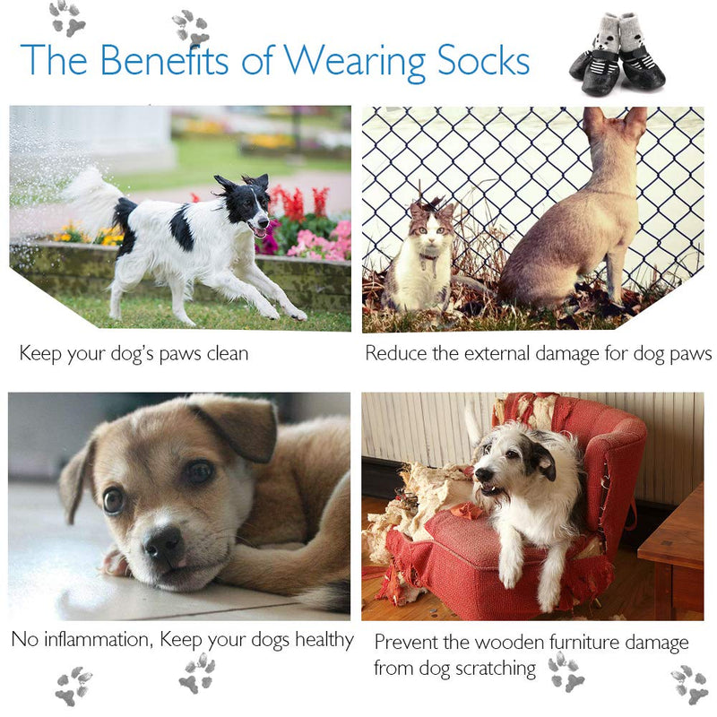 RilexAwhile Dog Socks Cat Socks Non-Slip Adjustable Dog Paw Protection Sock Fit for Indoor Outdoor Activity Black-S - PawsPlanet Australia