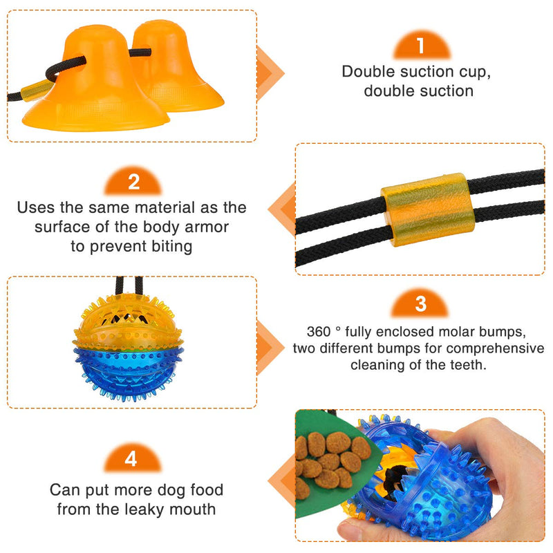 CHARMINER Suction Cup Dog Toy, Dog Rope Ball Pull Toy with Double Suction Cup, Multifunction Molar Bite Toy Tug of War for Aggressive Chewers and Toothbrush (Orange) - PawsPlanet Australia