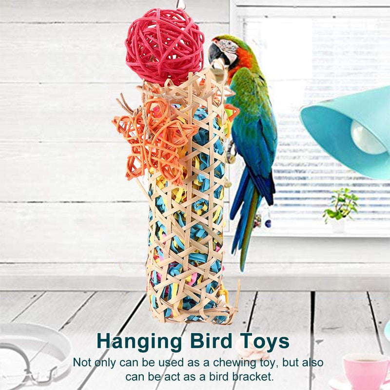 Parrot Shredding Toys Colorful Paper Strips Bird Chew Toy Bamboo weaving Bird Shredders Toy Foraging Hanging Toy for Budgie Parakeet Cockatiel Conure - PawsPlanet Australia