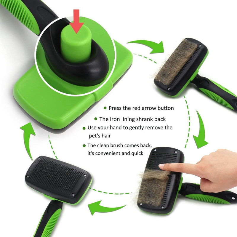 AIWEIYER Self Cleaning Slicker Brush-Pet Dog & Cat Grooming Brush- Ergonomic Soft Grip Handle -for Quick & Easy Pet Fur Removal Dander,Dirt,Massages,Improves Circulation (Green) Green - PawsPlanet Australia