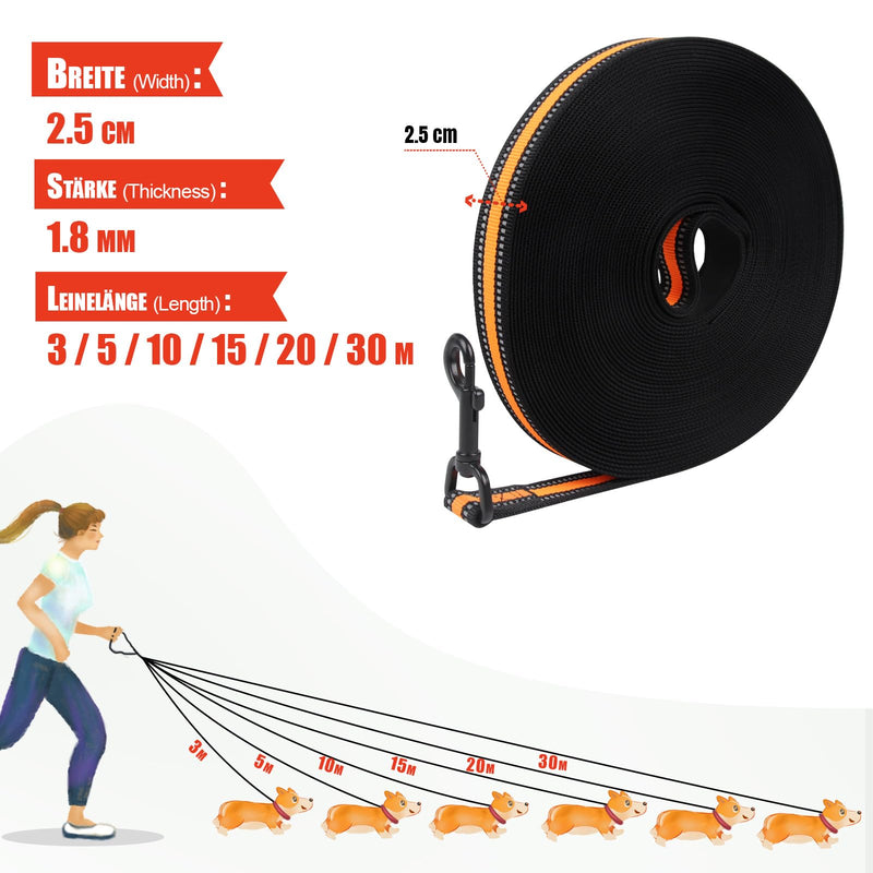 Snocyo towing leash for dogs 3m, robust dog leash for small, medium and large dogs, training leash with padded handle, reinforced carabiner and storage bag, orange orange & black - PawsPlanet Australia