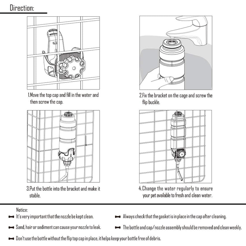 Vannon [2021 Upgrade Version] Dog Water Dispenser for Cage 34 oz / 1000ml BPA Free Pet Auto Feeding Water Bottle Leakproof Dog Water Bottle for Dogs & Cats Nozzle Diameter: 12mm 20 OZ Grey - PawsPlanet Australia