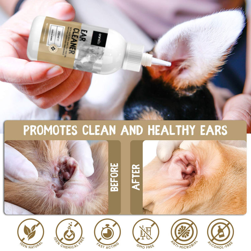 Animigo Cat & Dog Ear Cleaner Solution - 250ml - Anti-bacterial Dog Ear Drops To Stop Head Shaking, Waxy, Itchy & Stinky Ears - Natural Lavender Scent, Alcohol-free, Non-toxic Cat & Dog Ear Wash - PawsPlanet Australia