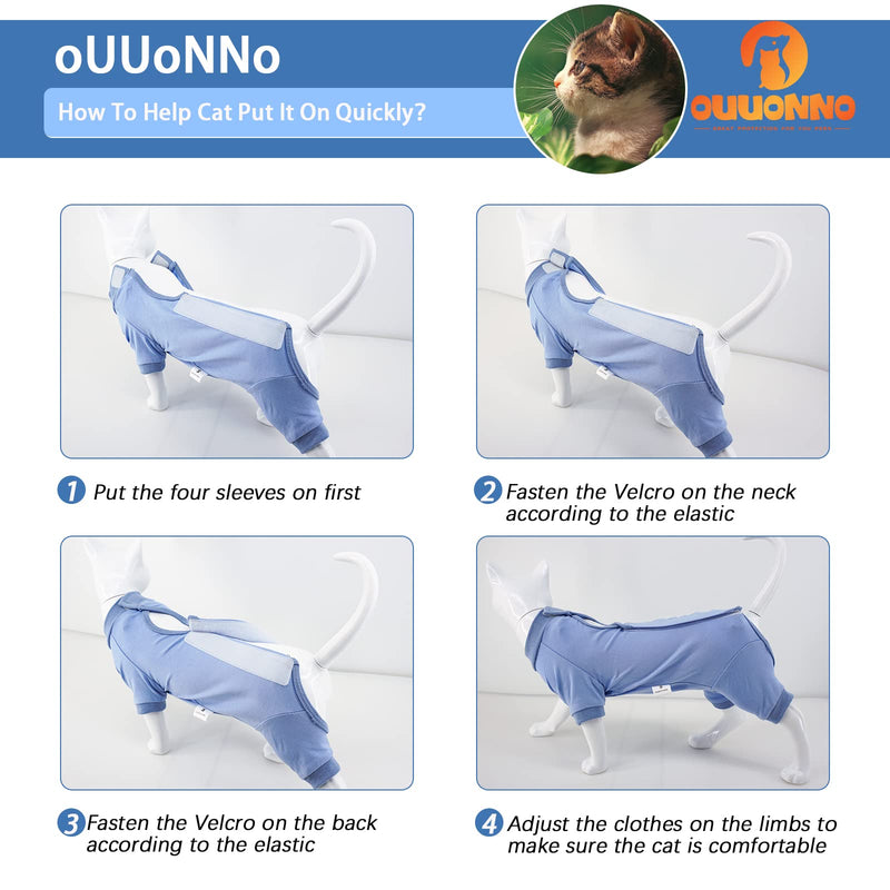 oUUoNNo Cat Recovery Suit for Abdominal Wounds or Skin Diseases,E-Collar Alternative for Cats,After Surgery Wear,Pajama Suit Long Sleeve Prevent Shedding (X-Small, Blue) X-Small - PawsPlanet Australia