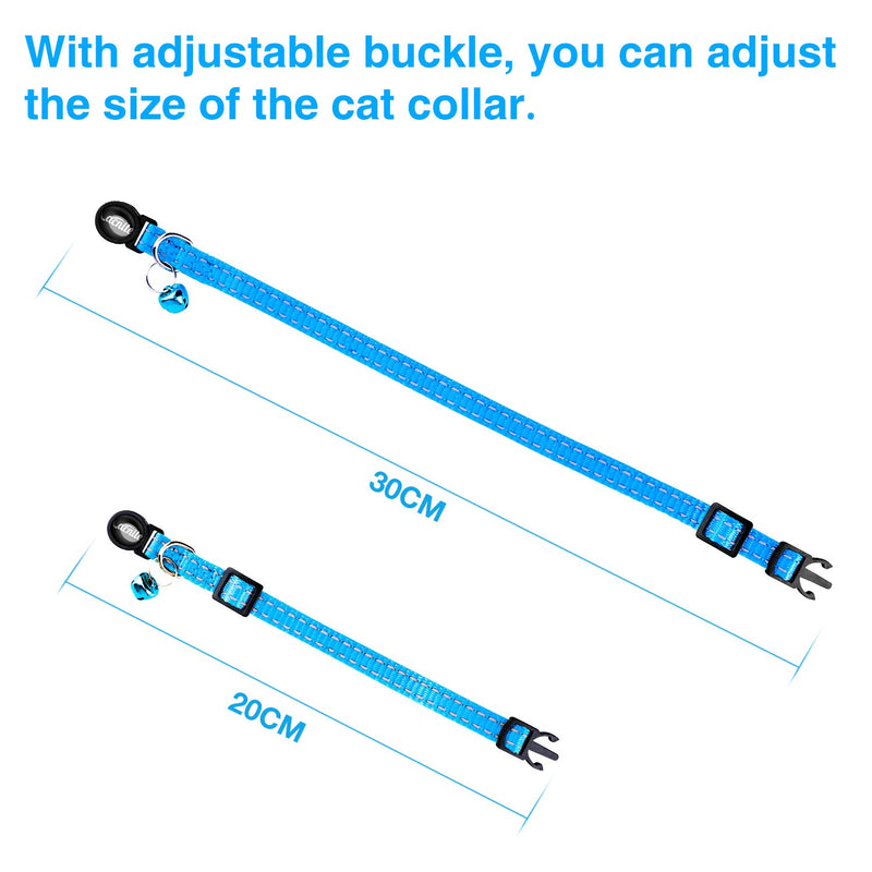 Cat Collar Safety Adjustable VACNITE Cat Collar with Bell Reflective Strap Safety Quick Release Buckle Suitable for Cats and Small Dogs (Pack Of 6) Round button - PawsPlanet Australia