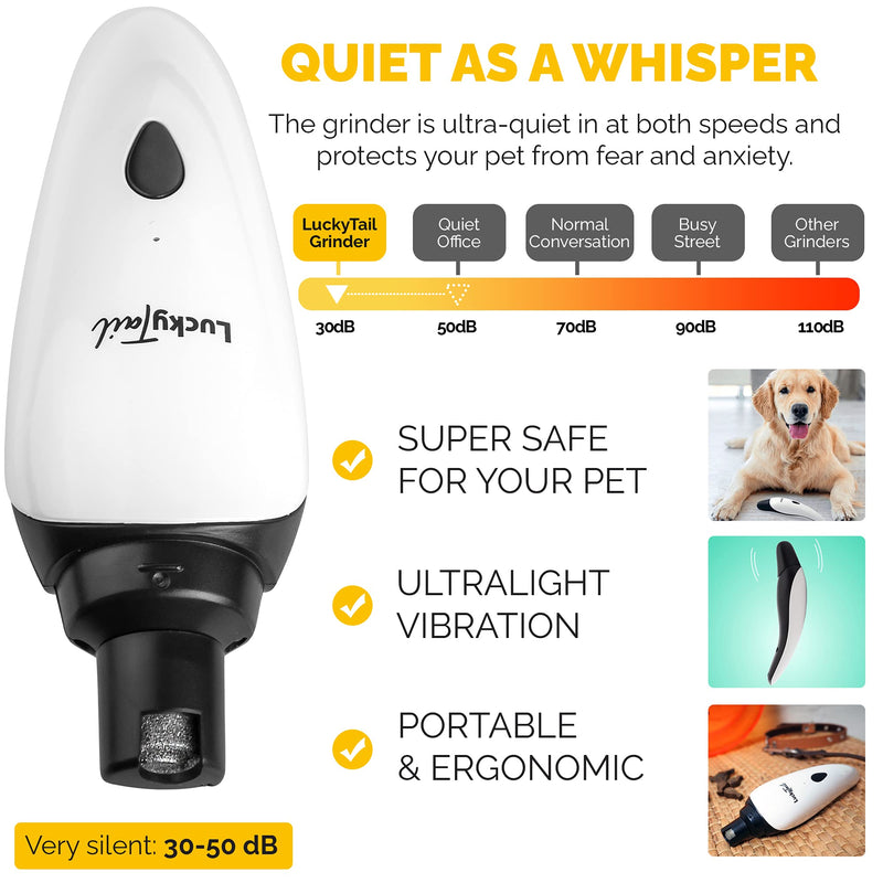 LuckyTail Dog Nail Grinder Trimmer – Professional Quiet 2-Speed Rechargeable Electric Pet Grooming & Smoothing Tool Kit – Painless Paw Clipper - PawsPlanet Australia