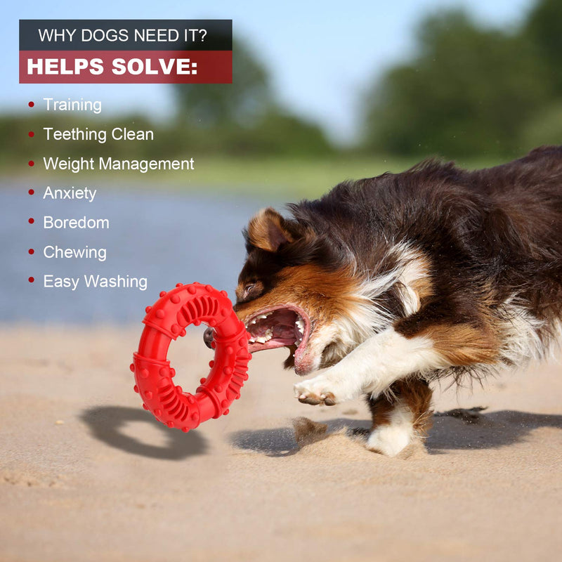 HAOPINSH Dog Chew Toy Durable for Extreme Chewers Dogs Strong Rubber Ring Interactive Large Dog Training Tough Toys for Aggressive Chewers Almost Indestructible Dog Great Gift (Red) - PawsPlanet Australia