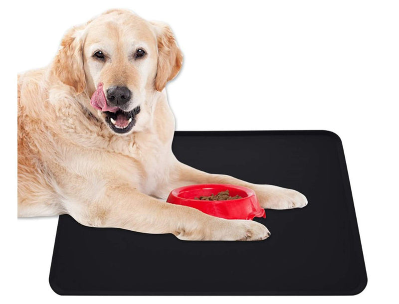 ANApetshop Pet Food Mat Dog Cat Placemat Mat Feeding Mat Premium Silicone Anti-Slip Waterproof Durable Pet Dogs Cats Bowl Pad for Food and Water 18.9 by 11.8 inches black - PawsPlanet Australia
