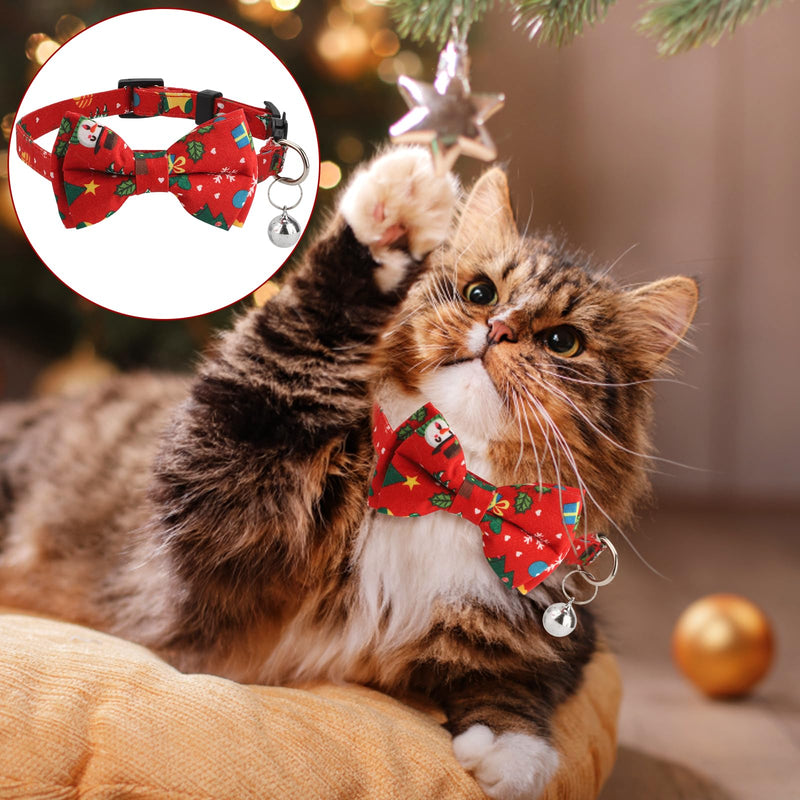 Pack of 2 Christmas Cat Collars with Bells and Bow Tie, Removable Adjustable Cat Collar Breakaway Cute Kitten Collar for Cats Puppies (Red Snowman + Green Santa Claus) - PawsPlanet Australia