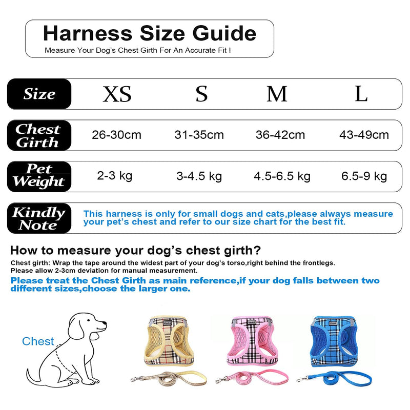 Suredoo Dog Harness and Lead Set, Step-in Breathable Reflective Puppy Cat Dog Vest Harnesses for Small Medium Dogs (XS, Beige Plaid) XS - PawsPlanet Australia