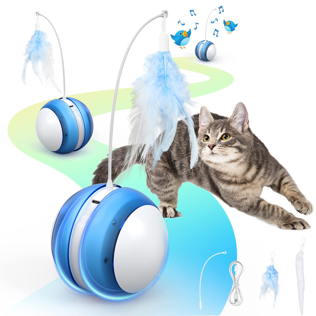 Amyzavls Cat Toy Electric Cat Ball with LED Automatic 360 Degree Rollball Cat Toy Self-employment USB Rechargeable Cat Toy for Cats, Blue - PawsPlanet Australia