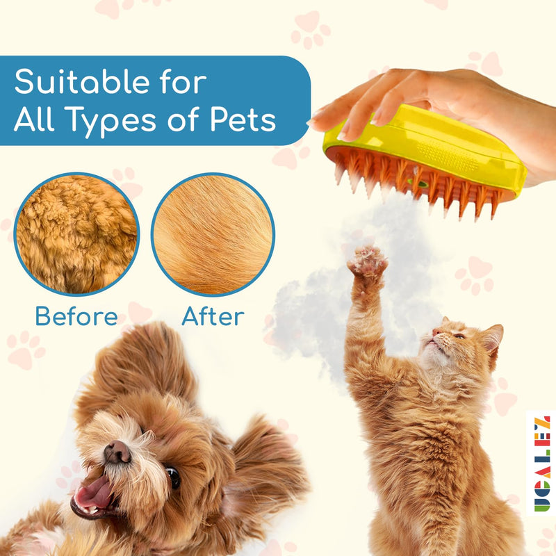 Cat Steam Brush, 3 in1 Cat Steamy Brush, Dog Brush for Shedding, Multifunctional Rechargeable Silicone Cat Hair Brush for Removing Tangled and Loose Hair, Cat Brush for Shedding, Cat Grooming Supplies Yellow - PawsPlanet Australia
