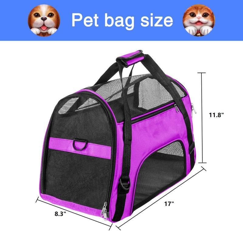 [Australia] - Soft Pet Carrier Airline Approved Soft Sided Pet Travel Carrying Handbag Under Seat Compatibility, Perfect for Small Cats and Small Dogs Breathable 4-Windows Design-Small Size Purple 