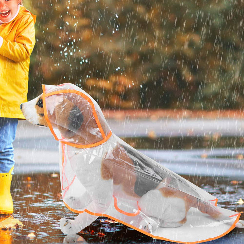 Zerodis Rain Cape Coat Jacket Clothes PU Transparent Orange Edge Pet Waterproof Rainproof Hooded Raincoat for Dogs Cats(L) L - PawsPlanet Australia