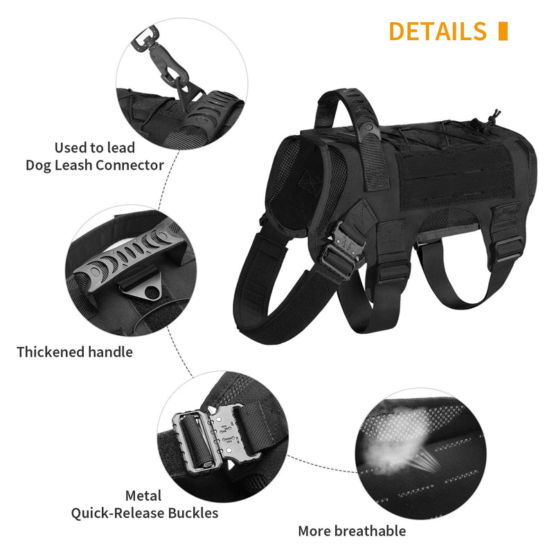 HUNTVP Tactical Dog Harness Vest Military Molle Vest Adjustable Working Training Dog Vest with Handle L Black - PawsPlanet Australia