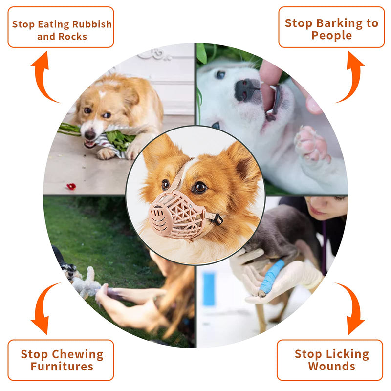 HUI JIN Plastic Basket Muzzle Adjustable Dog Muzzle for Small Medium Large Dogs,Light Khaki,Pack of 7 color-1 - PawsPlanet Australia