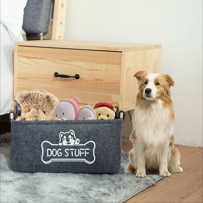 Vumdua Dog Toy Box, Dog Toy Storage Basket with Wood Handles - Collapsible Dog Toy Bin Perfect for Organizing Pet Toys, Leashes, Blankets and Treat - PawsPlanet Australia