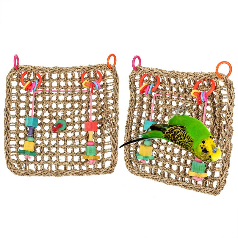 Fdit Parrot Seagrass Woven Climbing Net Toys Multipurpose Hanging Hook Bird Chew Toy Mat for Pet Exercise Beak Playing Swing - PawsPlanet Australia