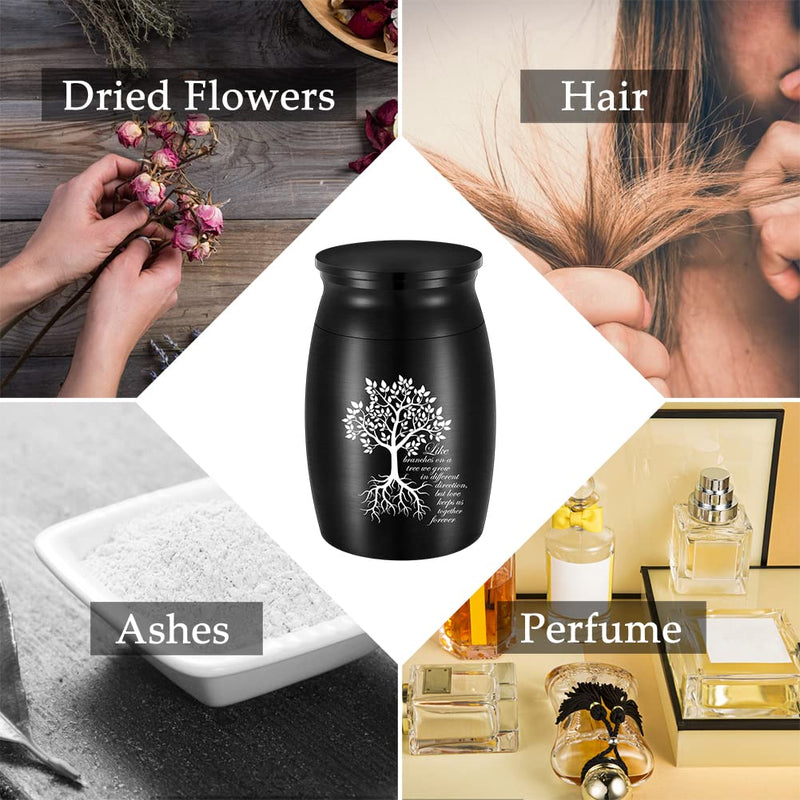 XIUDA Small Urns for Human Ashes, 3 Inches Aluminium Tree of Life Urn Mini Cremation Urn for Dad Mom, Mini Urns for Human Ashes Black - PawsPlanet Australia