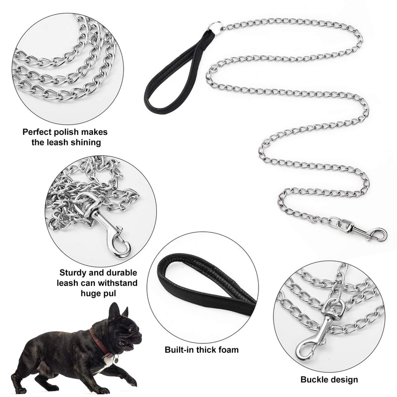 [Australia] - 6 Feet Metal Chain Leash Heavy Duty Dog Leash with Dog Waste Bag Holder, Basic Leash with Padded Handle, for Walking,Traffic Training and Traveling for Large and Medium Size Pets Black 