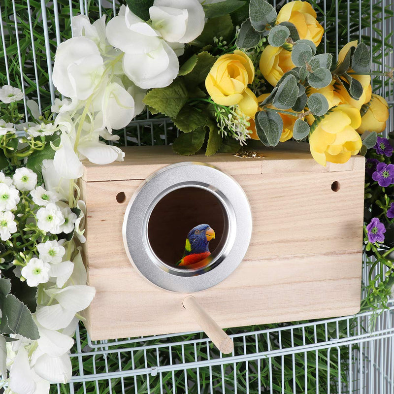 POPETPOP Wooden Bird Box, Parrot Clear View Window, Bird Nesting Feeding Station House, Left Open Window (Small Size) - PawsPlanet Australia