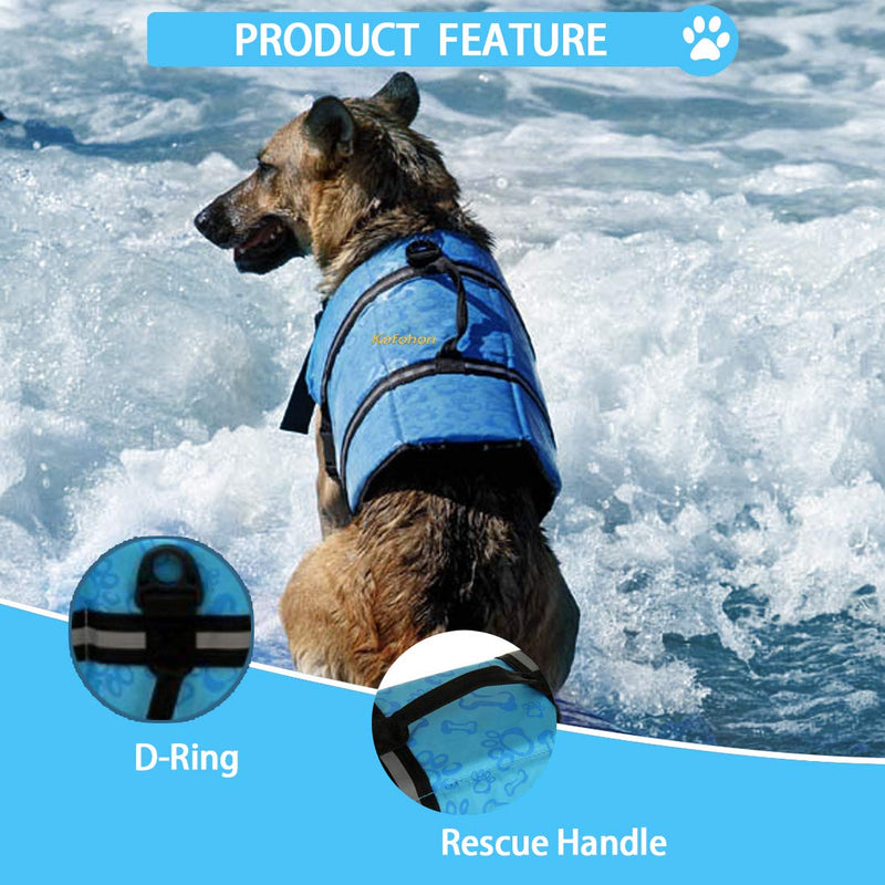 KOFOHON Dog Life Jacket,Summer Pet Safety Reflective Saver Preserver Floatation Vest with Rescue Handle,Adjustable Belt for Swimming,Boating,Surfing and Kayaking X-Small Blue Bone - PawsPlanet Australia