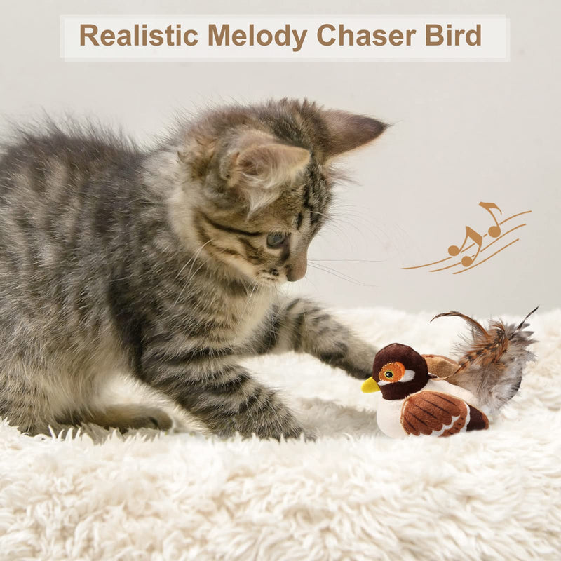 2 Pack Interactive Cat Toy Chirping Bird and Automatic Moving Mouse, Cat Toy for Indoor Cats with Soft Plush Interactive Cat Toy with Real Animal Sound - PawsPlanet Australia
