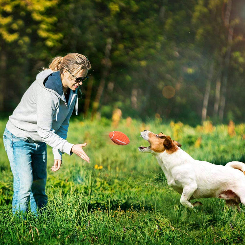 Dog Squeaky Toy Ball Interactive Dog Toys for Aggressive Chewers Durable Chew Toys Rugby ball for Dogs Rubber Ball with Squeaker for Fetch Game and Outdoor Play（Green) Green - PawsPlanet Australia