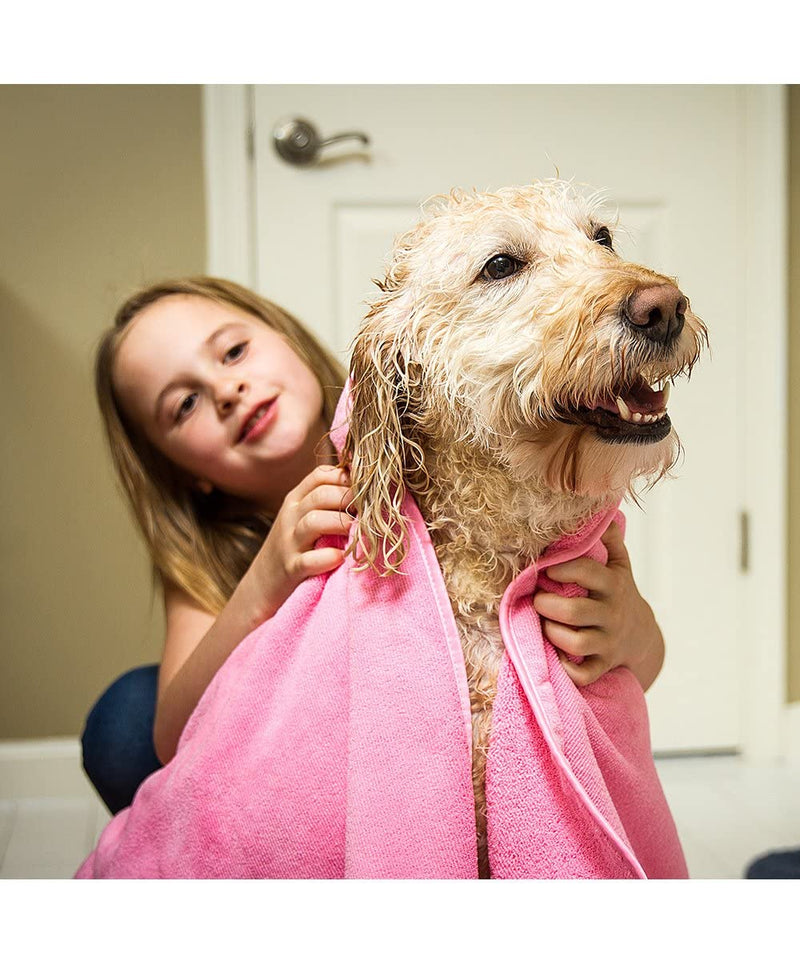 EVERBUY Pet Towels Microfibre Pet Towels Soft and Absorbent Dog Towels 100cm x 60cm (Pack of 2, Pink & Grey) Pack of 2 - PawsPlanet Australia