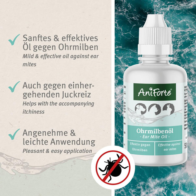 AniForte Ear Mite Oil for Dogs, Cats & Rodents 50ml - Ear drops for itching & mites, remedy for ear mites, ear care & ear cleaning 50 ml - PawsPlanet Australia