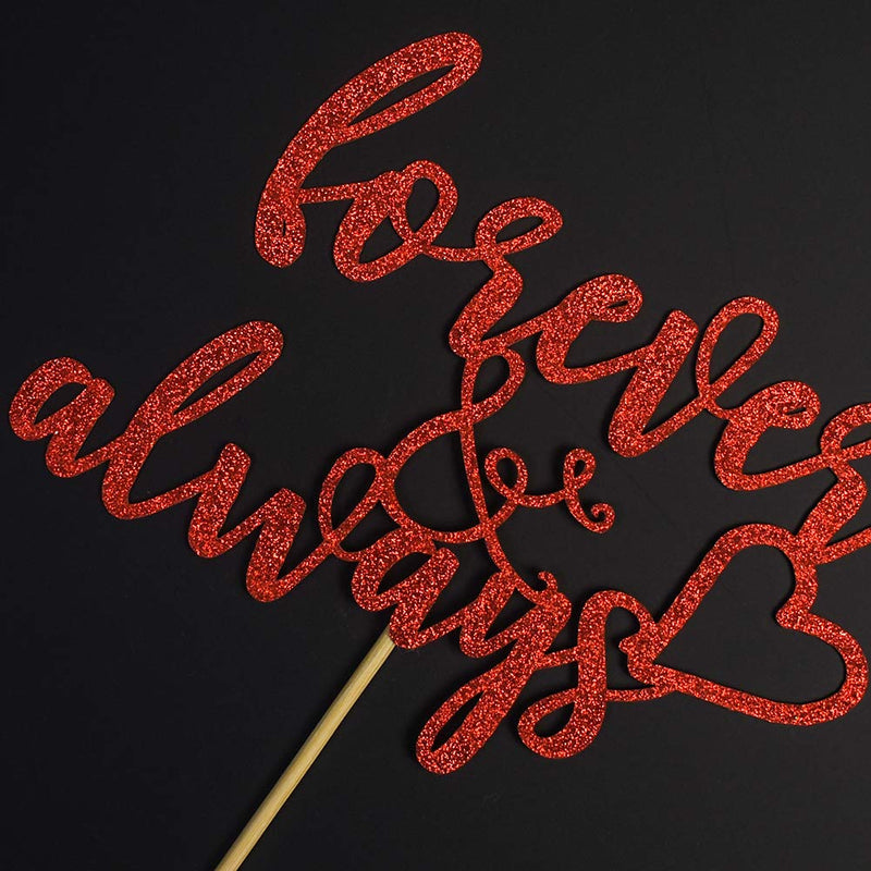 Forever & Always Cake Topper, Glitter Wedding Engagement Bridal Shower Party Decorations, Red - PawsPlanet Australia