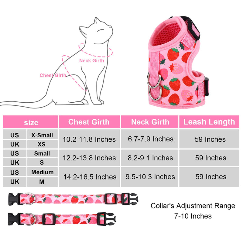 URATOT Cat Harness and Leash Set Cat Vest Harness Pet Leash and Collar Set Pet Harness for Kitties Puppies Small Pets Outdoor Walking Strawberry X-Small - PawsPlanet Australia