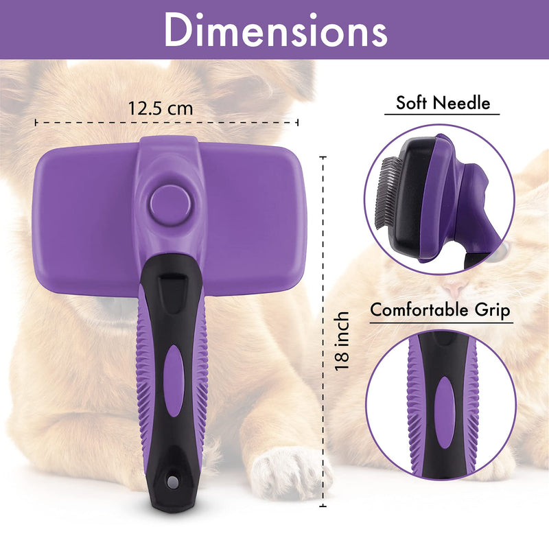 Trovety Self Cleaning Pet Slicker Brush - Purple Grooming Tool for Tangled, Matted Dog & Cat Fur - Promotes Coat Health, Blood Circulation - One Button Hair Removal - For Long or Short Haired Animals - PawsPlanet Australia