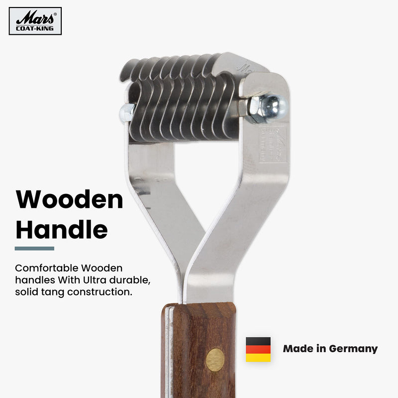 Mars Coat King Dematting Undercoat Grooming Rake Stripper Tool for Dogs and Cats, Stainless Steel with Wooden Handle, Made in Germany 10-Blade Original - PawsPlanet Australia