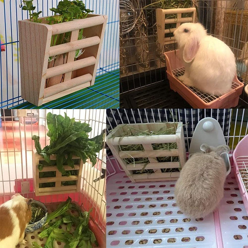 ANCLLO Rabbit Hay Feeder Rack Wooden Wall-mountable Hay Manger for Small Pets Bunny Chinchilla Guinea Pigs - PawsPlanet Australia