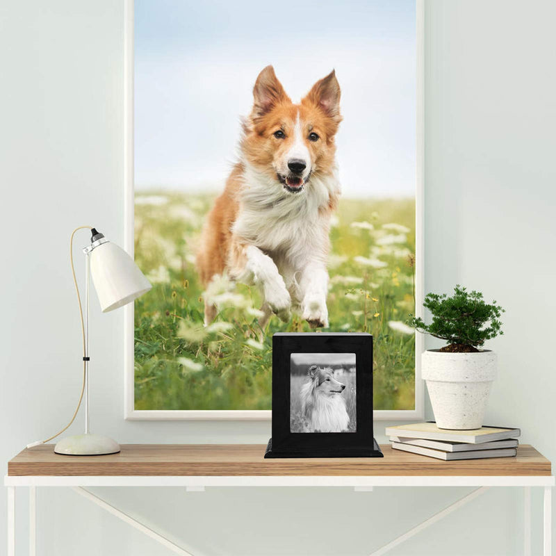 BRKURLEG Pet Wood Memorial Urn for Ashes,Photo Frame Keepsake Box for Cats Dogs,Funerary Caskets Supplies Burly Wood Cremation Urns with Acrylic Glass Photo Protector for Pet Lovers Black - PawsPlanet Australia