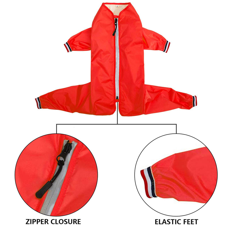Ctomche Lightweight Packable Reflective Dog Raincoat,Water Resistant,Dog Raincoat With legs,Pet Waterproof Rain Jacket Rainwear Clothes for Small Medium Dogs Red-XL XL - PawsPlanet Australia