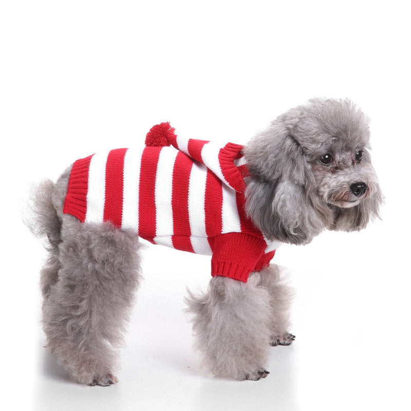 S-Lifeeling Red and White Striped Dog Sweater Holiday Halloween Christmas Pet Clothes Soft Comfortable Dog Clothes Dog - Back Length 8" - PawsPlanet Australia