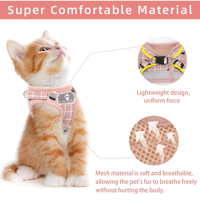 Cat Vest Harness and Small Dog Vest Harness for Walking, All Weather Mesh Harness, Cat Vest Harness with Reflective Strap, Step in Adjustable Harness for Small Cats (Pink, XS) Pink XS (Chest Girth:7"-8") - PawsPlanet Australia