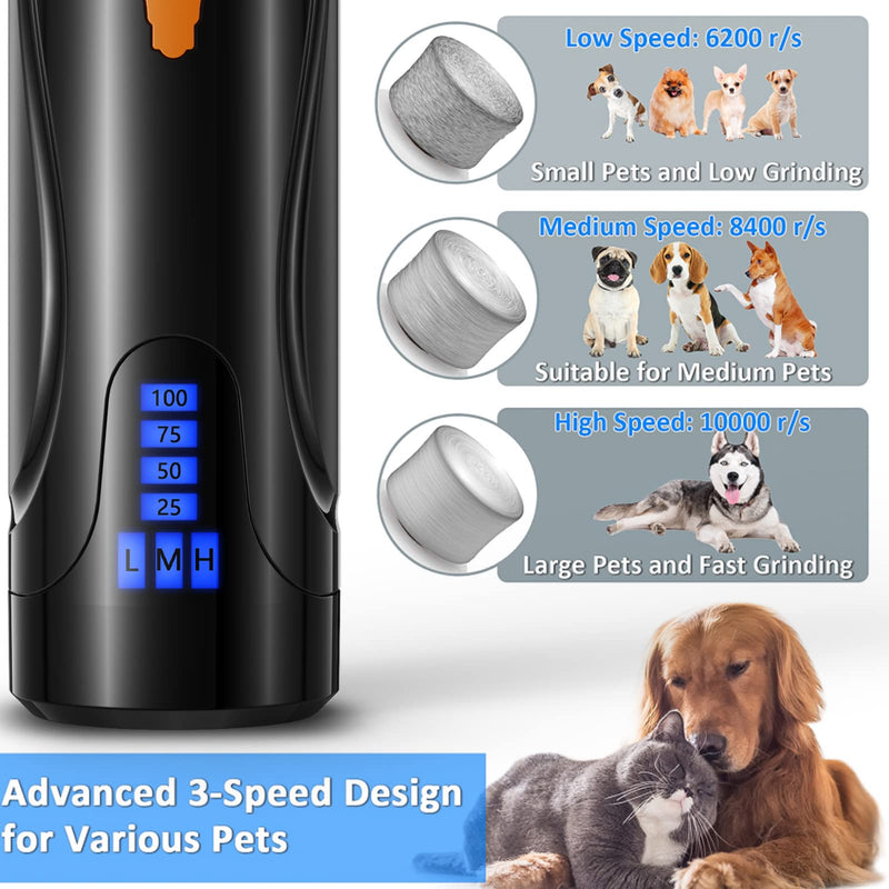 YABIFE Claw Grinder for Dogs, Electric Dog Claw Trimmer, Super Quiet Dog Claw File, Animal Claw Grinder for Small Large Dogs Cats Claw Care & Grooming, 2 Speeds Black - PawsPlanet Australia