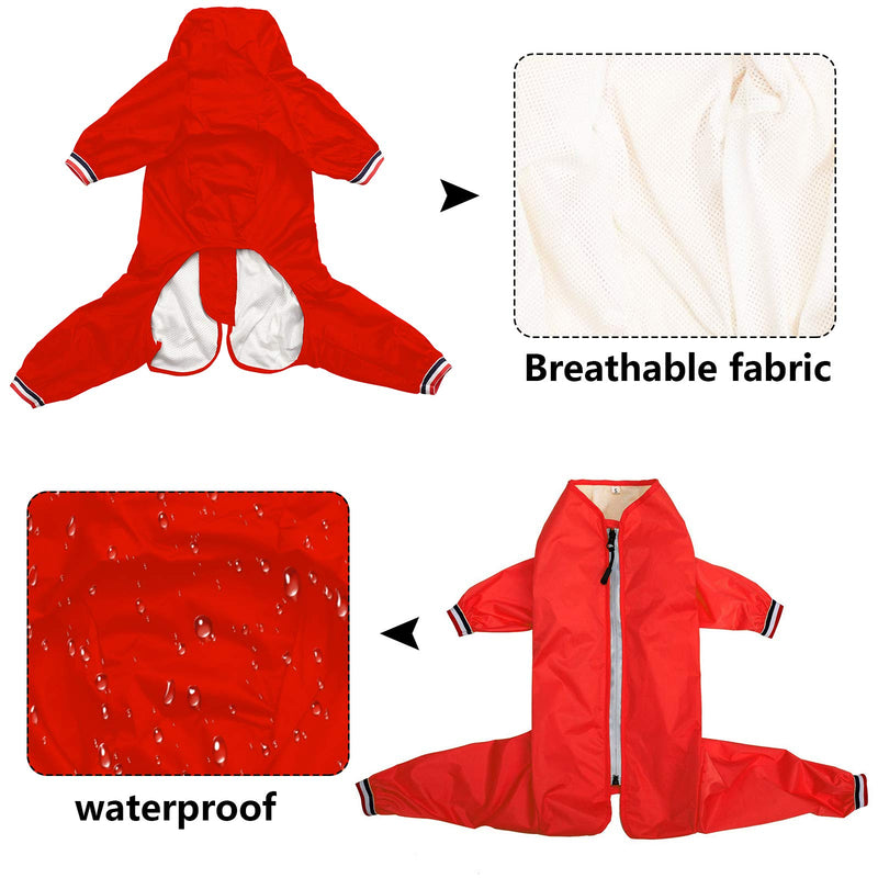 Ctomche Lightweight Packable Reflective Dog Raincoat,Water Resistant,Dog Raincoat With legs,Pet Waterproof Rain Jacket Rainwear Clothes for Small Medium Dogs Red-XL XL - PawsPlanet Australia