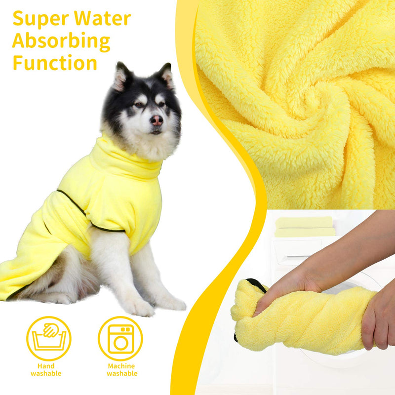 PETTOM Dog Drying Coat Small Super Absorbent Yellow Coral Fleece Adjustable Dog Bathrobe Fast Drying Towelling Robe for Puppy Small Dogs (XS) XS - PawsPlanet Australia