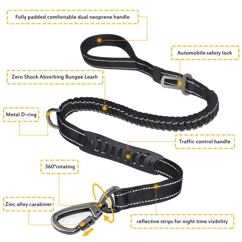 [Australia] - Heavy Duty Dog Leash Especially for Large Dogs Up to 150lbs, 6 Ft Reflective Dog Walking Training Shock Absorbing Bungee Leash with Car Seat Belt Buckle, 2 Padded Traffic Handle for Extra Control Orange-4-6FTHeavy duty dog leash 