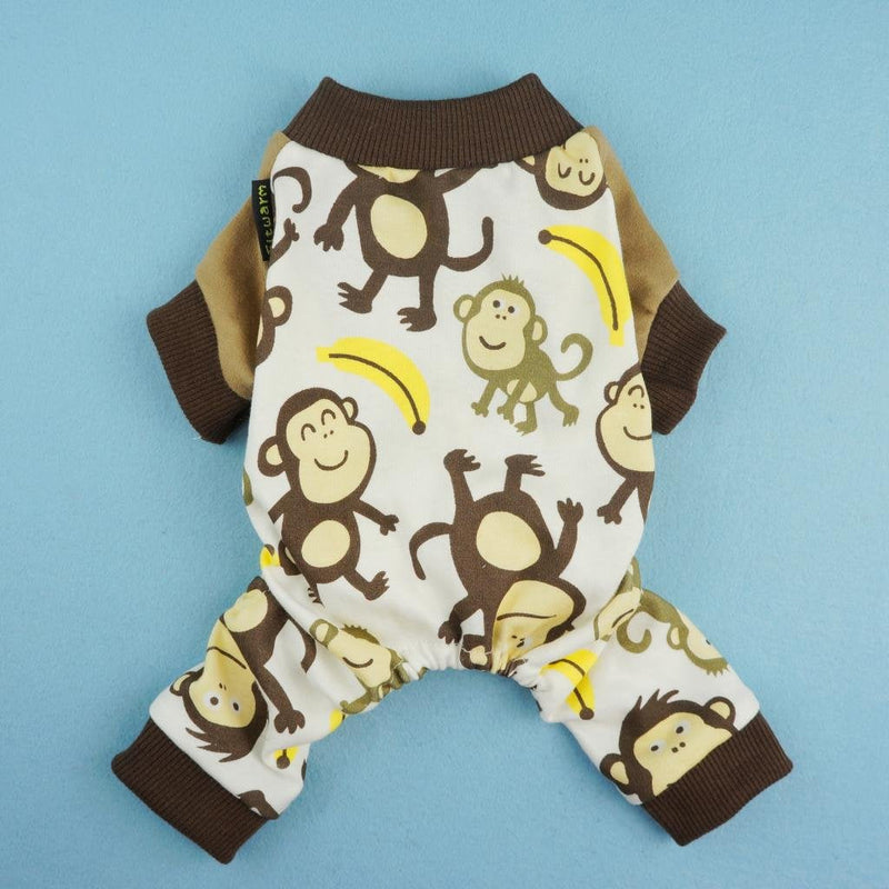 Fitwarm Soft Cotton Adorable Monkey Dog Pajamas Shirt Pet Clothes, Brown X-small (Chest12" Back8") - PawsPlanet Australia