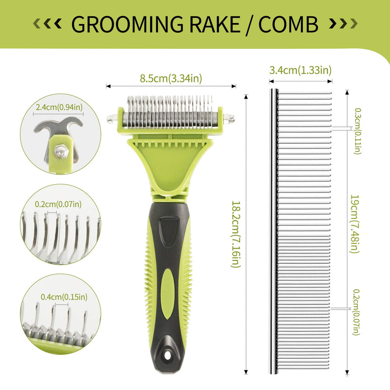 EASTLION Pet Grooming Dematting Comb Tool Kit,12+23 Teeth Double Sided Blade Undercoat Rake Brush,Remove Loose Matts Tangled Short Long Hair for Small Medium Large Dogs Cats Horses(Green) Green - PawsPlanet Australia