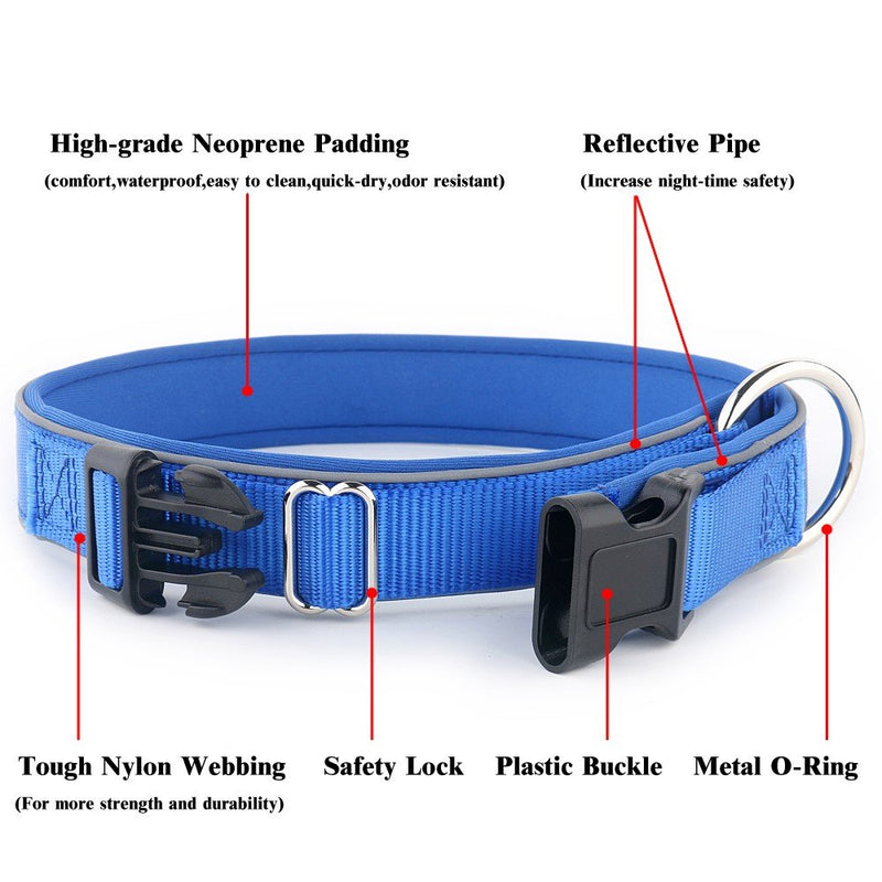 [Australia] - Pioneer Petcore Reflective Neoprene Padded Dog Collar,Running Dog Collar,Premium Quality Sports Collar,Soft and Comfortable for Active Dogs XL |23.6-27.5"×1.34" Blue 